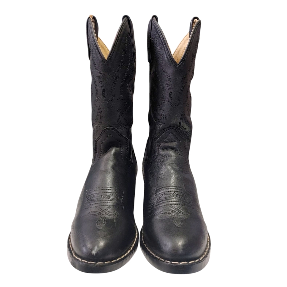 Smokey Mountain Black Leather Embroidered Cowboy Boots Kids Size 2.5 - Picture 4 of 10